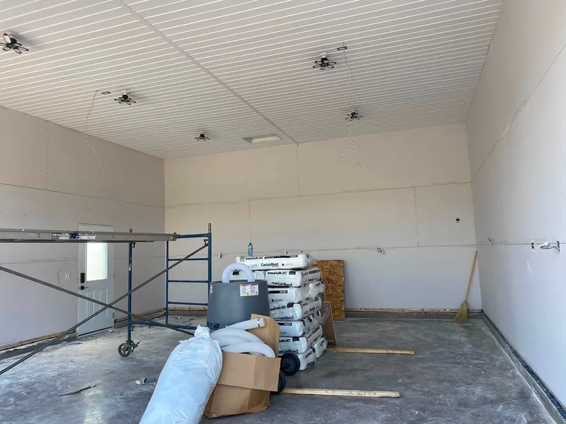 Commercial space, boarded walls and ceiling
